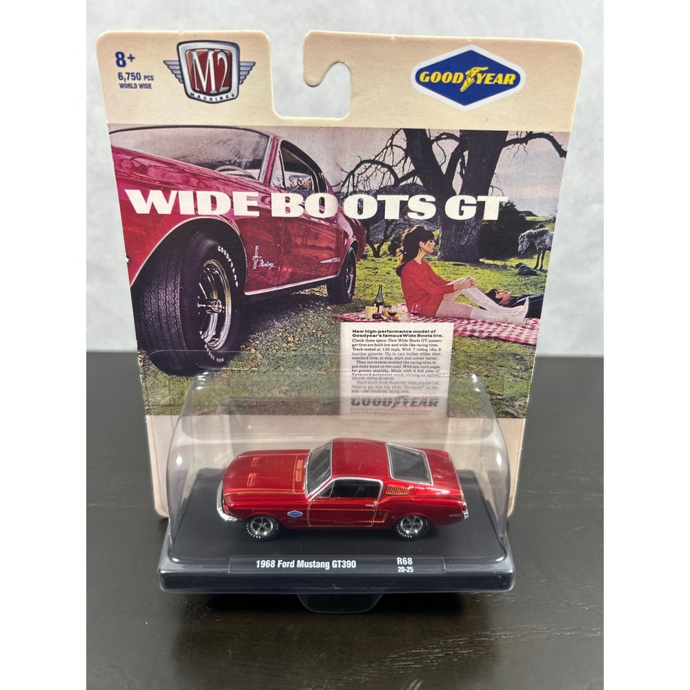M2 Machines 1968 Ford Mustang GT390 Red Goodyear Wide Boots GT 1:64 R68 20-25